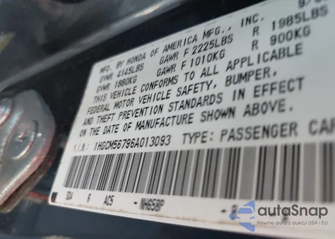 2006 Honda Accord 2.4 Ex из США, поврежденный, VIN 1HGCM56796A013093